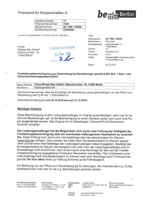 zum Vergrößern Klicken Freistellung für Körperschaften III